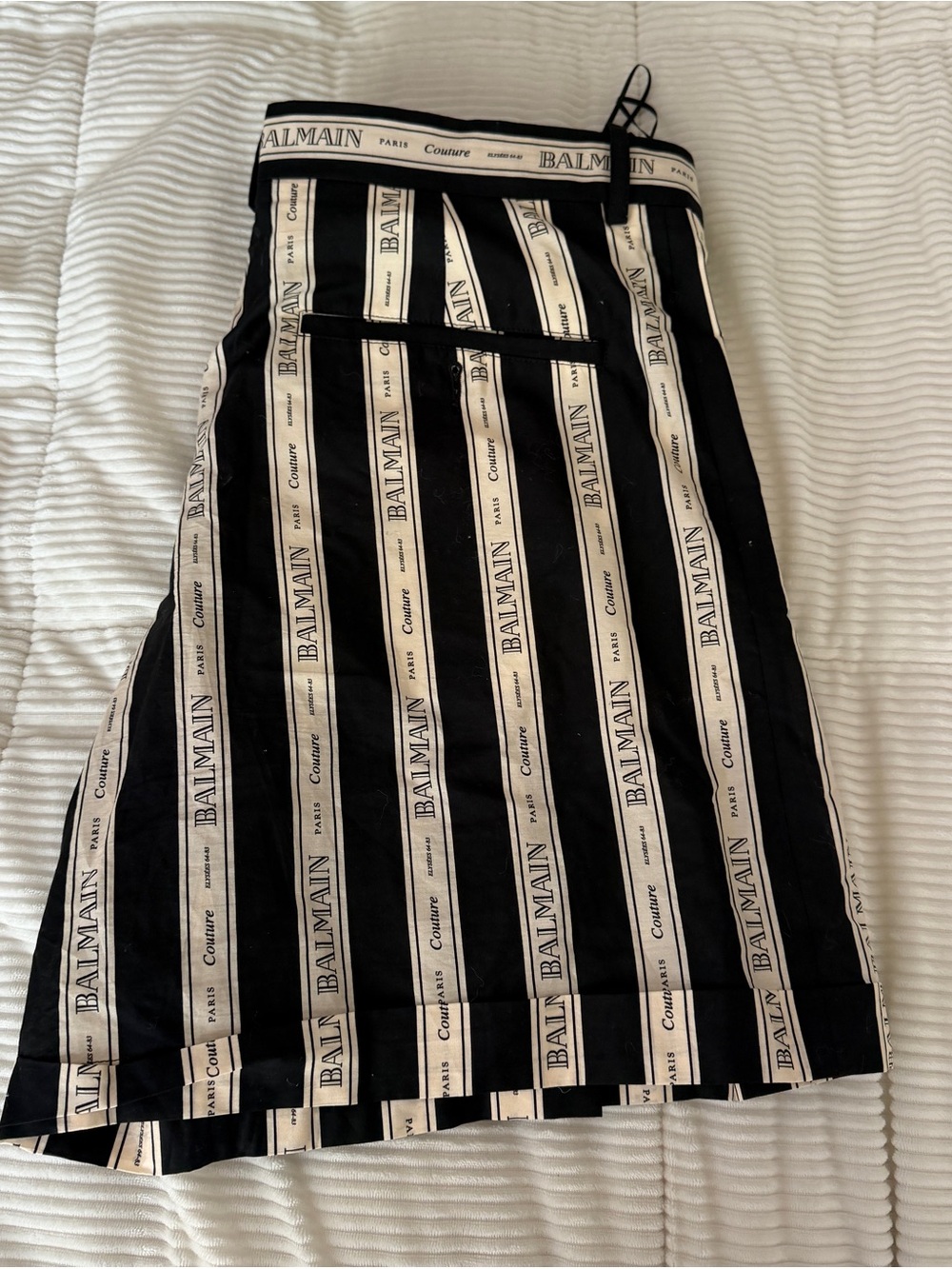 Balmain Black and Cream Branded Stripe short